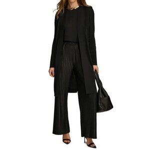 DONNA KARAN New York Black Wool Silk blend Pockets Open Cardigan